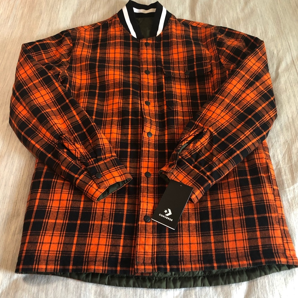 25 - CONVERSE Reversible Quilted Flannel Shirt Jacket Green Size S - Picture 7 of 8